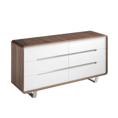 Commode en noyer et acier chrom&eacute; 7106C, 140 x 39 x 70 cm. -