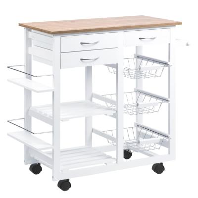 Desserte chariot cuisine multi-rangements aspect ch&ecirc;ne clair pin blanc