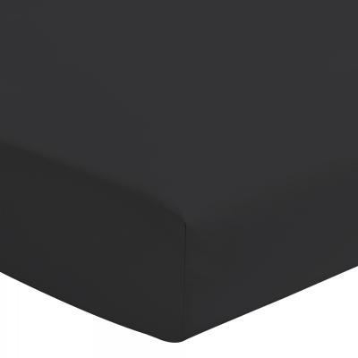 Drap housse uni 100% coton - Bonnet 25cm - Noir - 160x200 cm - Noir