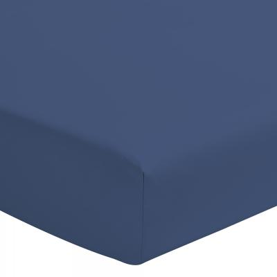 Drap housse color&eacute; 100% coton - Bonnet 25cm - Bleu - 160x200 cm - Bleu