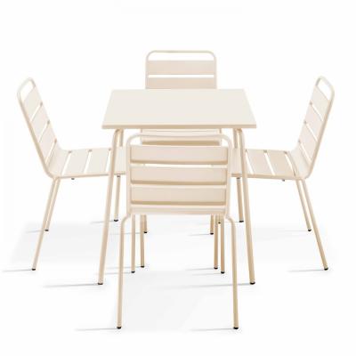 Ensemble table de jardin et 4 chaises en m&eacute;tal ivoire 70 x 70 x 72 cm