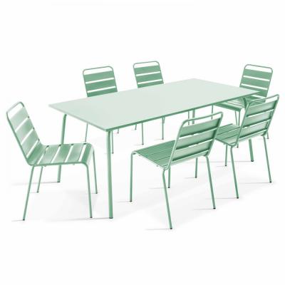 Palavas - ensemble table de jardin et 6 chaises en m&eacute;tal vert sauge