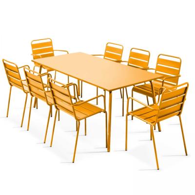 Palavas - Table de jardin et 8 fauteuils en m&eacute;tal jaune - Jaune
