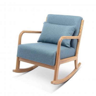 Rocking chair design tissu bleu et bois - Lorens Rocking sweeek