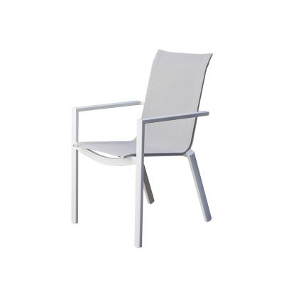 TULUM Fauteuil de jardin en aluminium blanc et textil&egrave;ne gris
