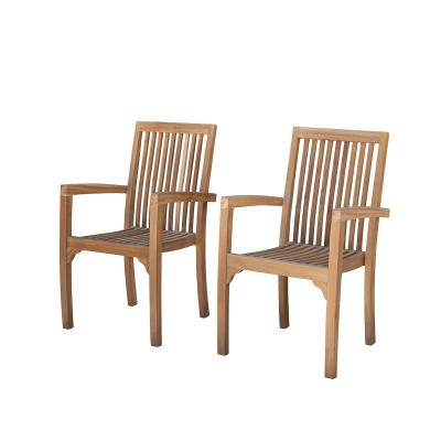 MIDLAND Fauteuil de jardin en teck massif empilables (lot de 2)