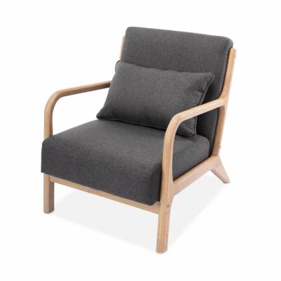 Fauteuil en bois avec tissu gris fonc&eacute; 65x 80x79cm
