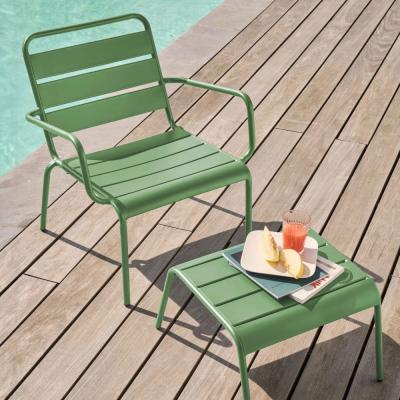 Fauteuil relax et repose pied en m&eacute;tal vert cactus - Palavas