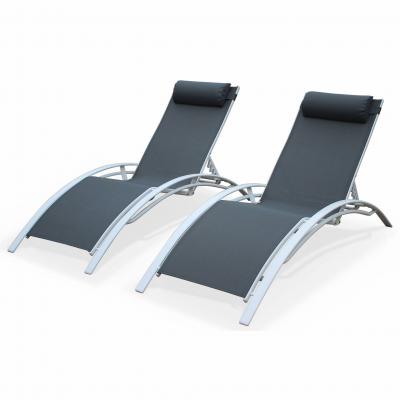 Duo de bains de soleil en aluminium et textil&egrave;ne Louisa Gris/Blanc