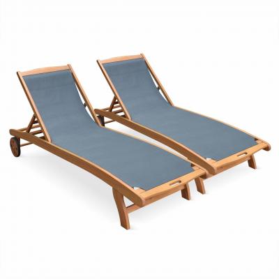 Lot de 2 bains de soleil en bois eucalyptus anthracite