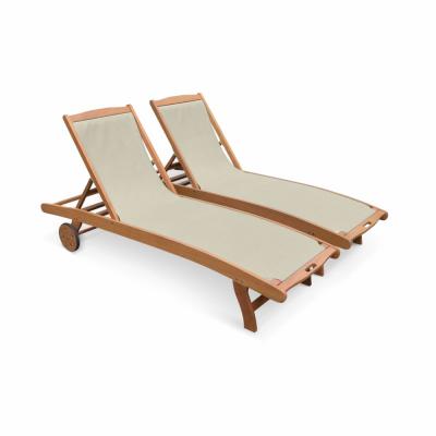 Lot de 2 bains de soleil en bois eucalyptus gris taupe