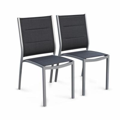 Lot de 2 chaises - Chicago / Odenton - Aluminium et textil&egrave;ne gris