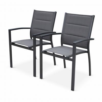 Lot de 2 fauteuils en aluminium anthracite et gris fonc&eacute;