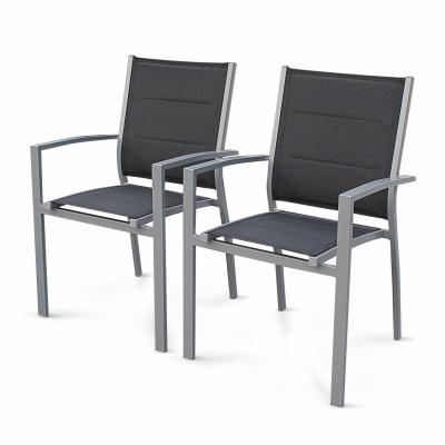 Lot de 2 fauteuils Chicago en aluminium et textil&egrave;ne gris empilables