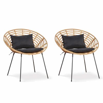 Lot de 2 fauteuils de jardin rond en r&eacute;sine tress&eacute;e - Marron
