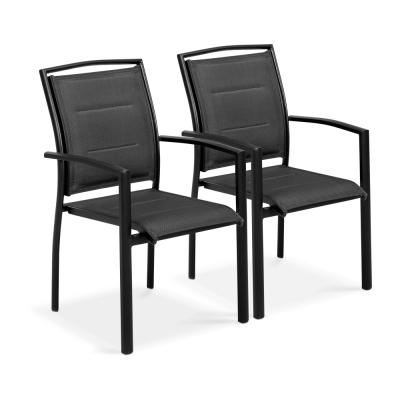 Lot de 2 fauteuils noir en aluminium et textil&egrave;ne noir
