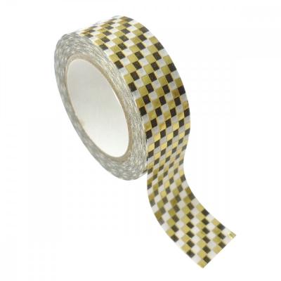 Masking Tape bleu 1,5 cm x 10 m - Damier - dor&eacute;