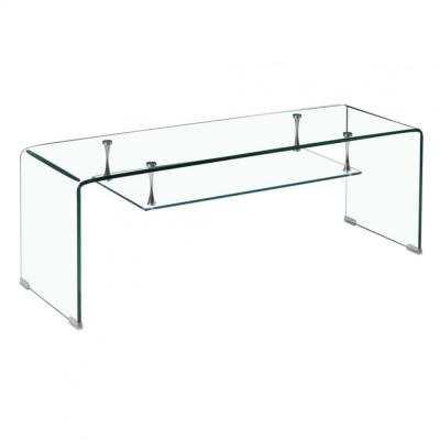 Meuble tv en verre tremp&eacute; avec &eacute;tag&egrave;re suspendue vitr&eacute;e - ice