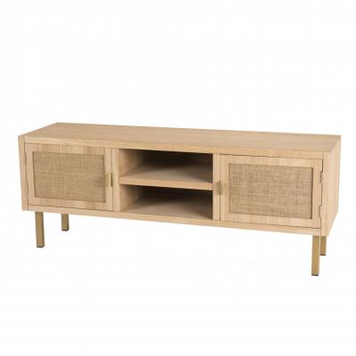 Meuble Tv 2 ALINE Niches 2 Portes Toile De Jute Pieds M&eacute;tal Dor&eacute;