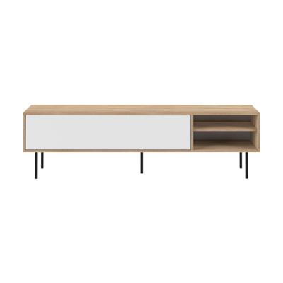 Meuble TV effet bois ch&ecirc;ne naturel et blanc