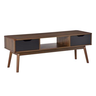 Meuble tv bas sur pieds style scandinave 2 tiroirs aspect noyer - Brun