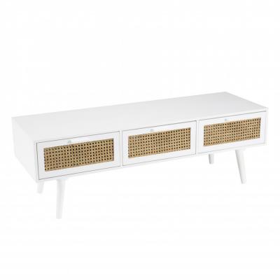 MACABANE Sandro - Meuble TV Blanc 3 tiroirs cannage Naturel