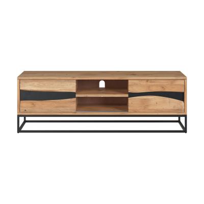 Meuble TV Alabama en bois d'acacia massif et m&eacute;tal 140 cm
