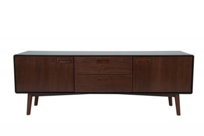 Buffet 2 portes 2 tiroirs 150x39,8x53 cm d&eacute;cor noyer et noir
