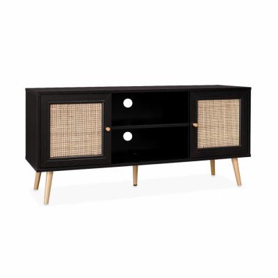 Meuble tv en cannage 120x39x56.5cm noir