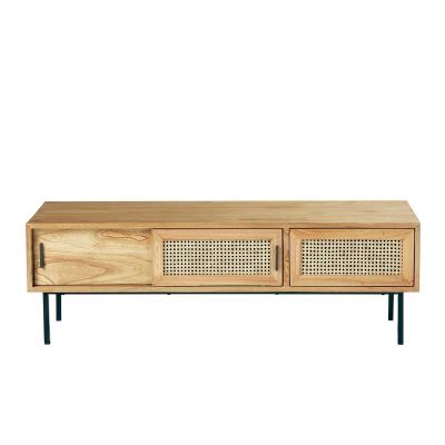 HANA Meuble TV en mindi massif et cannage 140 cm