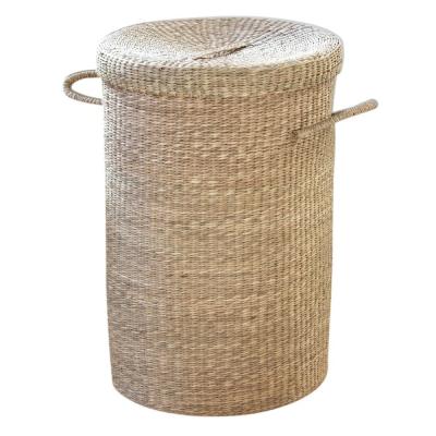 Panier &agrave; linge en jonc de mer naturel - Cas&acirc;me - Bois clair