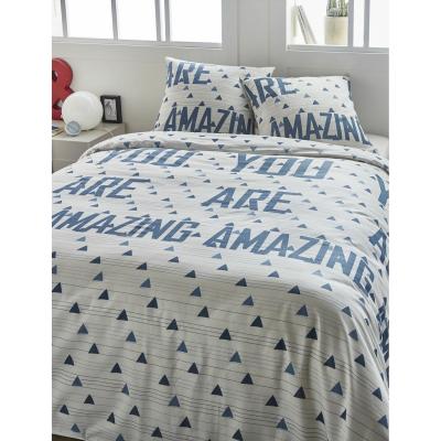Parure housse de couette coton bleu 220x240 cm