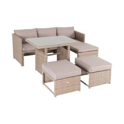 Salon de jardin 6 places avec table en r&eacute;sine tress&eacute;e beige