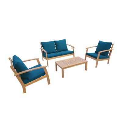 Salon de jardin en bois 4 places bleu canard
