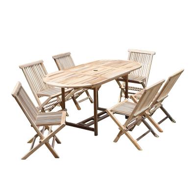 Salon de jardin en chutes de teck massif extensible 6 pers.