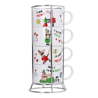 Bialetti - Set de 4 tasses &agrave; expresso empilables italia avec support