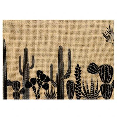 Set de table en toile de jute style boh&egrave;me cactus 42x30cm