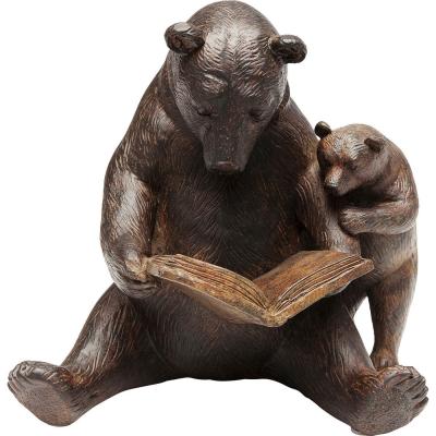 Statuette ours lecture en polyr&eacute;sine marron H18