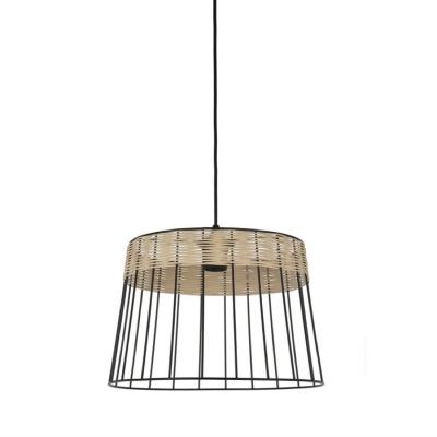 Suspension m&eacute;tal/rotin D35 cm INDAH noir mat