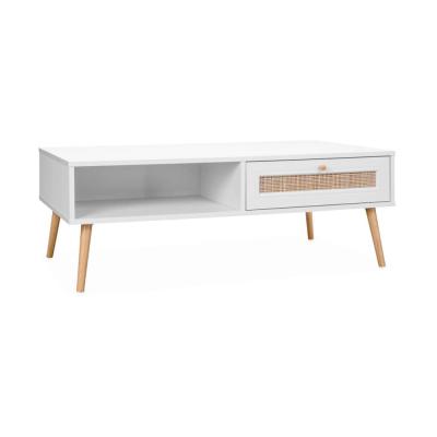 Table basse en cannage 110x59x39cm - blanc