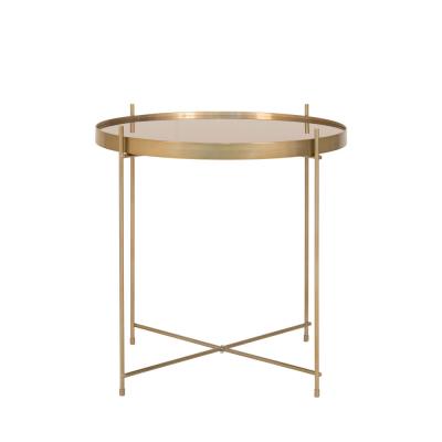 Venezia - Table basse en verre et m&eacute;tal &oslash;48xh48cm - Couleur - Laiton