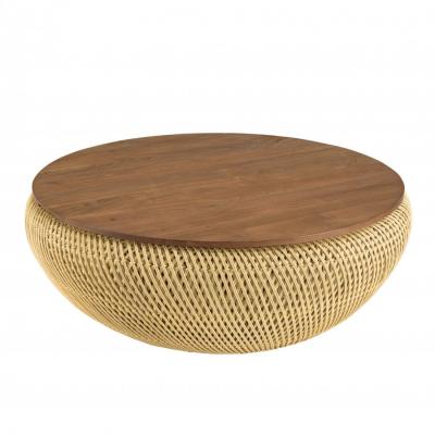 MACABANE Table basse ronde 100x100cm en rotin beige plateau amovible