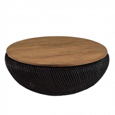 MACABANE Table basse ronde 100x100cm en rotin noir plateau amovible