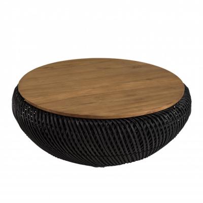 MACABANE Table basse ronde 80x80cm en rotin noir plateau amovible