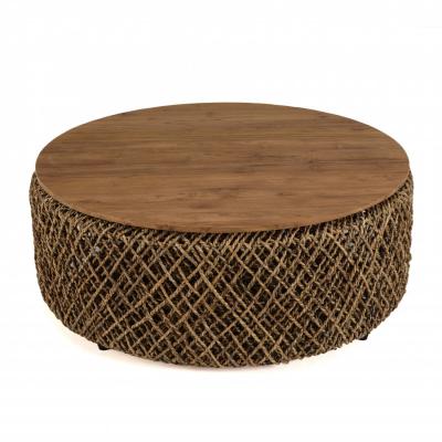 MACABANE Table basse ronde 100x100cm en tissage de fibre de cocotier
