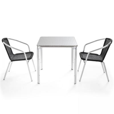 Table de jardin carr&eacute;e et 2 fauteuils en aluminium - Noir