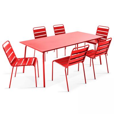 Ensemble table de jardin et 6 chaises en m&eacute;tal rouge 180 x 90 x 72 cm