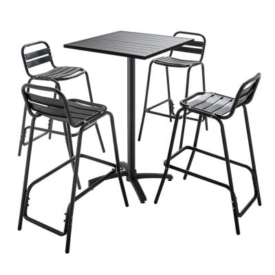 Table de jardin mange-debout et 4 chaises en aluminium gris - Oviala 