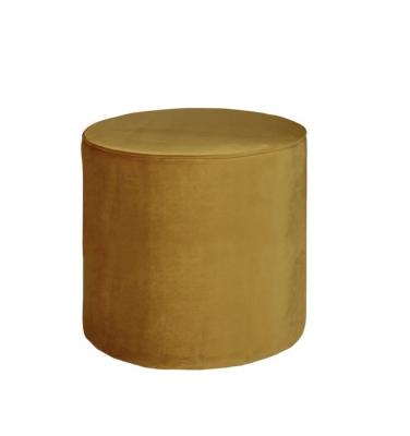 Pouf rond et haut en velours - Ocre - 46x46x46 - Sara - jaune
