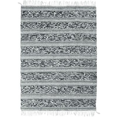 Tapis 100% coton bande relief blanc-noir 160x230